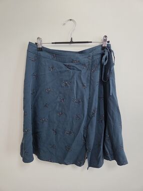 Rachel Teal Wrap Skirt with Subtle Floral Embroidery